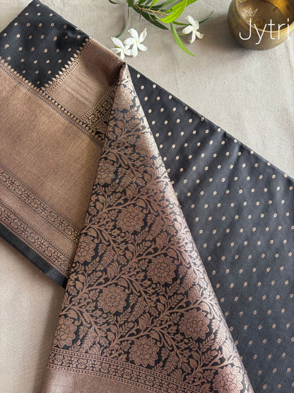Black Raw Silk Saree with Zari