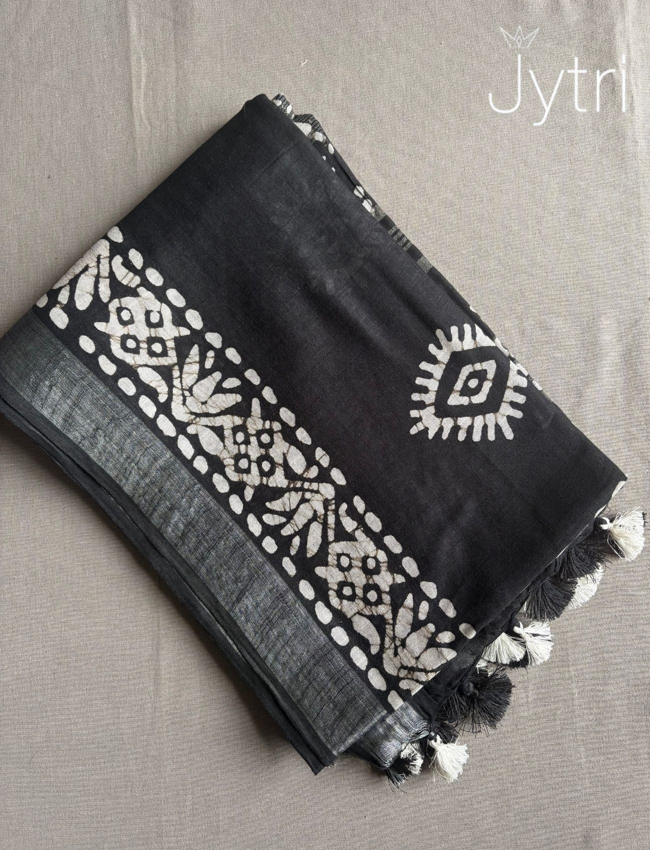 Black Saree with Batik Prints