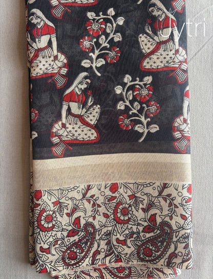 Black Saree with Beige Border