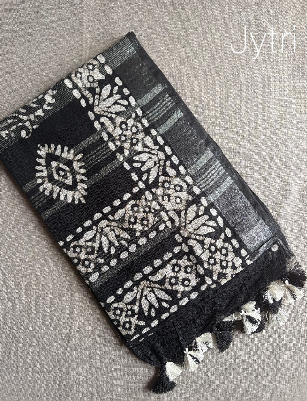 Black Saree with White Prints