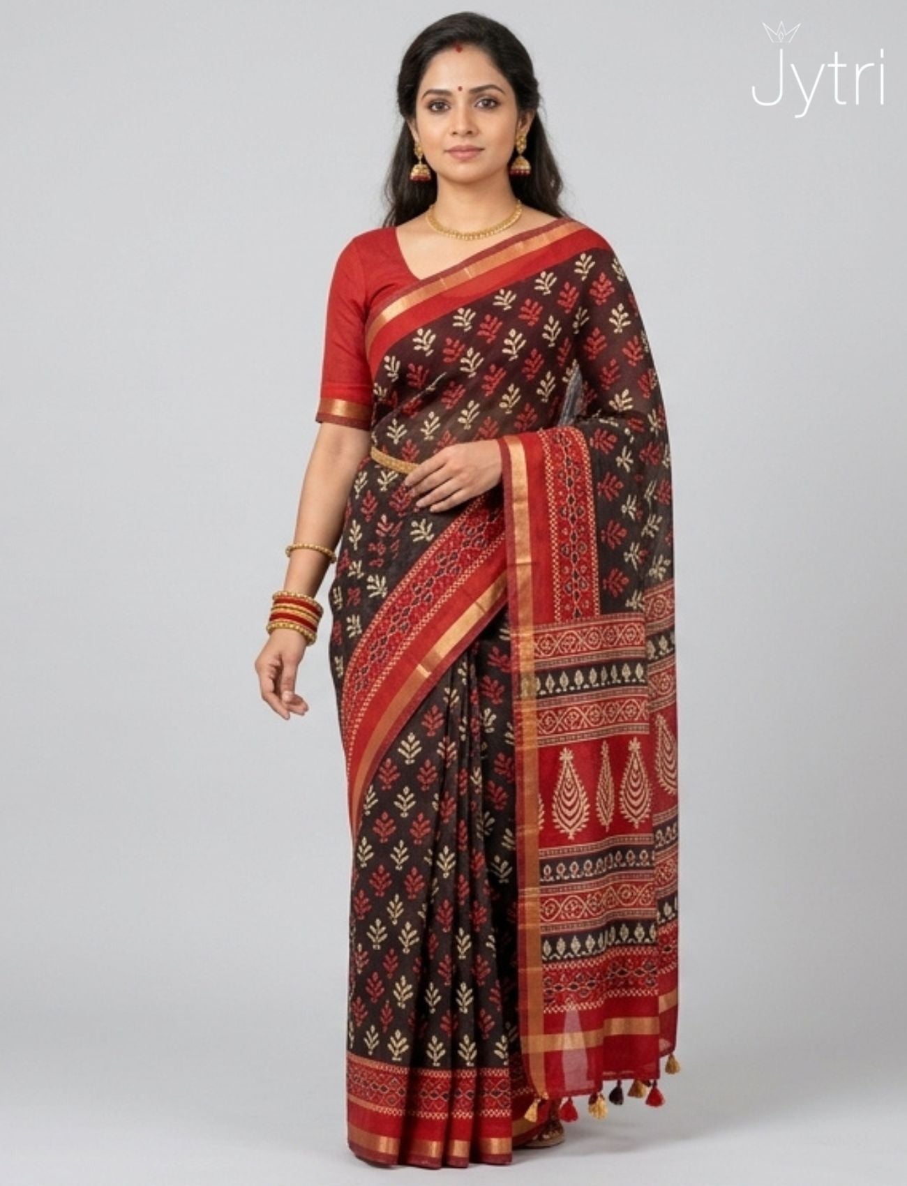 Black and Red Printed Saree
