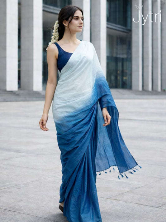 Blue Dual Tone Saree with Tassels