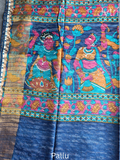 Blue Kalamkari Print Pallu