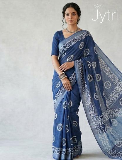 Blue Saree with Batik Prints