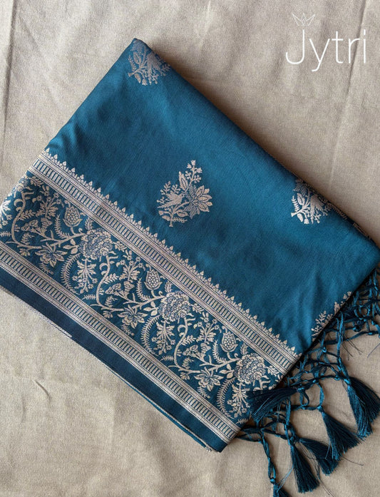 Blue Saree with Silver Zari