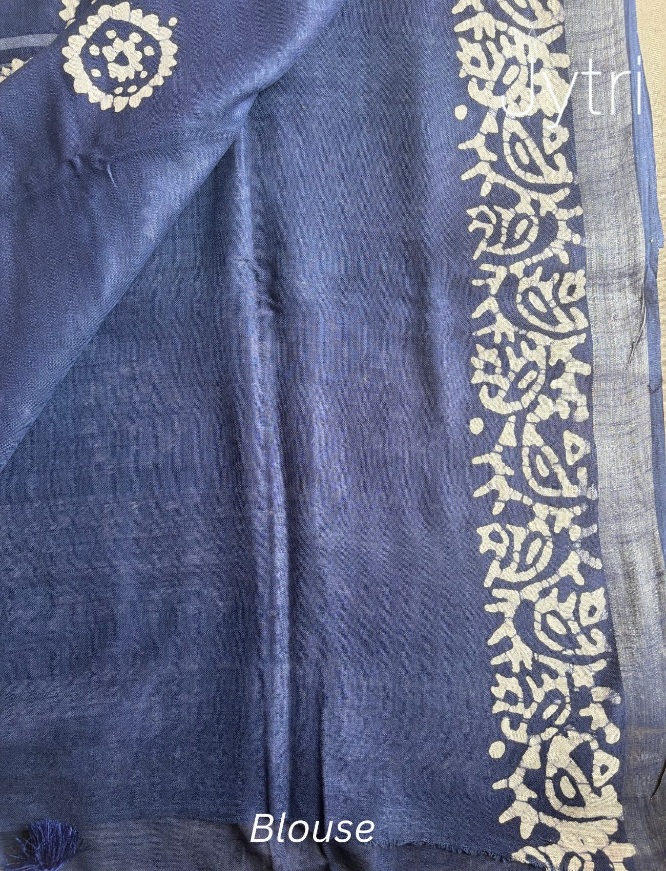 Blue Saree with White Prints