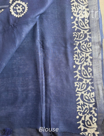 Blue Saree with White Prints