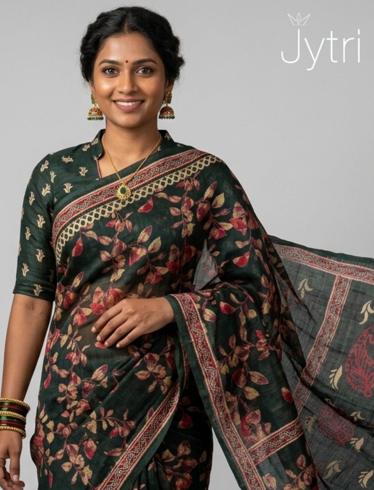 Bottle Green Saree