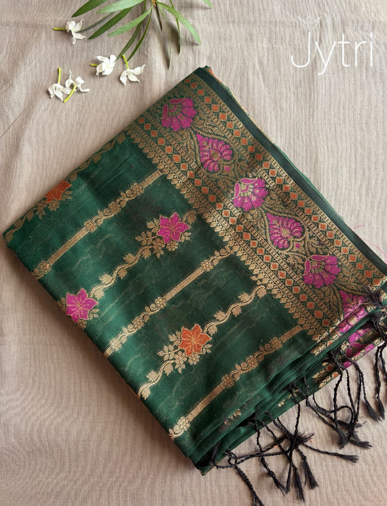 Cotton Silk Saree Dark Green 