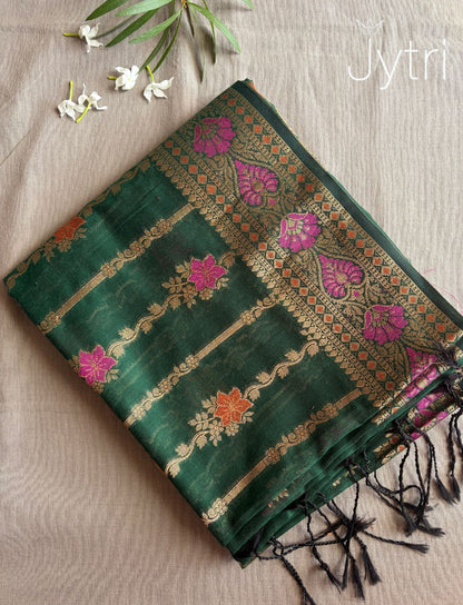 Cotton Silk Saree Dark Green 