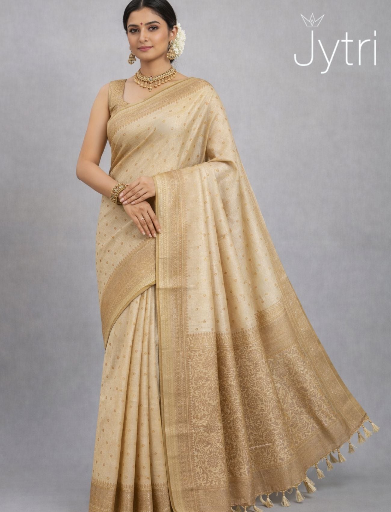Cream Color Saree with Butta Work
