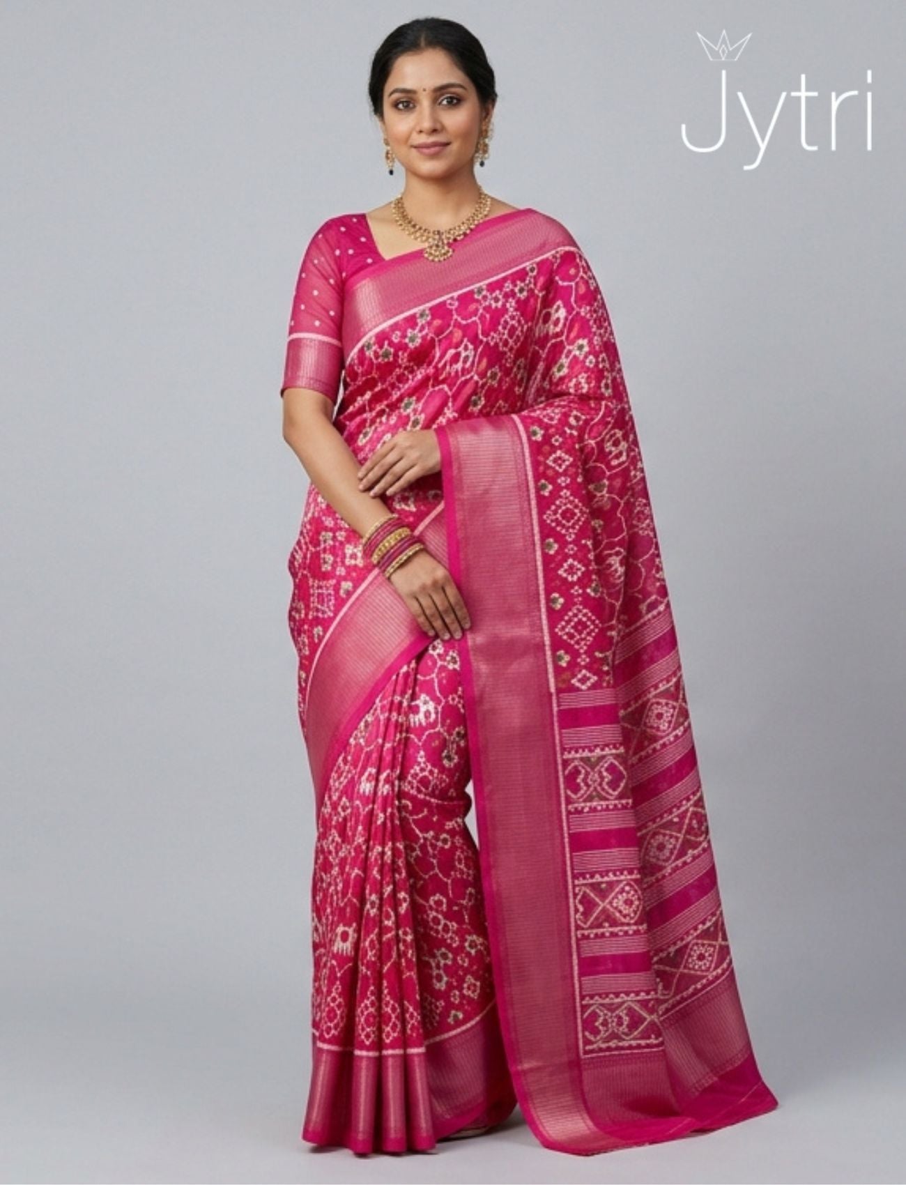 Crimson Pink Ikat Print  Saree