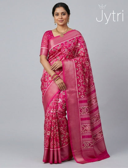 Crimson Pink Ikat Print  Saree