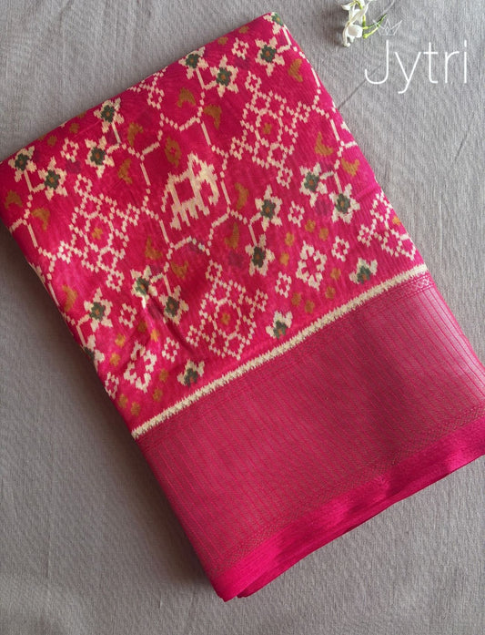 Crimson Pink Saree with Ikat Prints