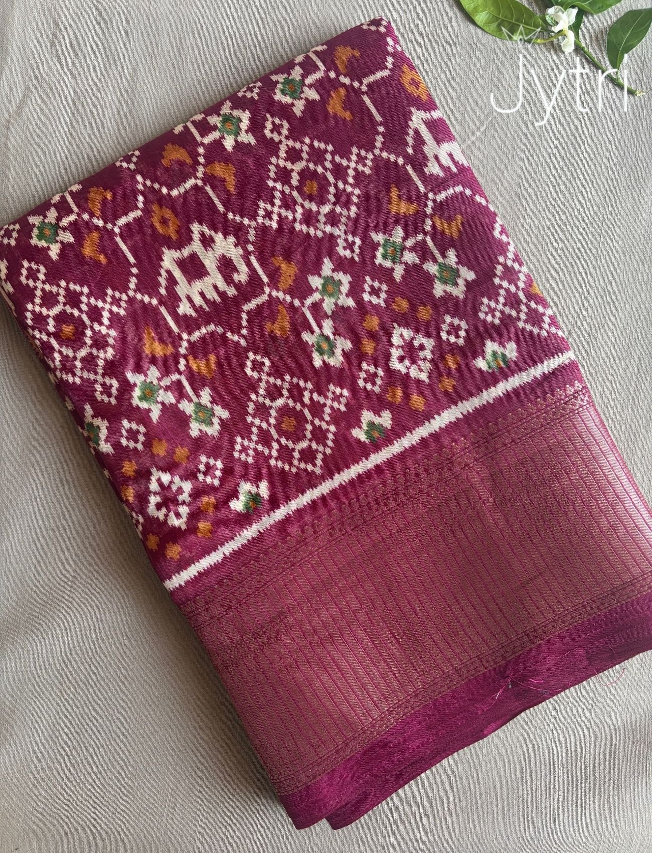 Dark Berry Pink Saree with Ikat Prints