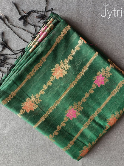 Dark Green Cotton Silk Saree with Threadwork