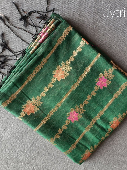 Dark Green Cotton Silk Saree with Threadwork