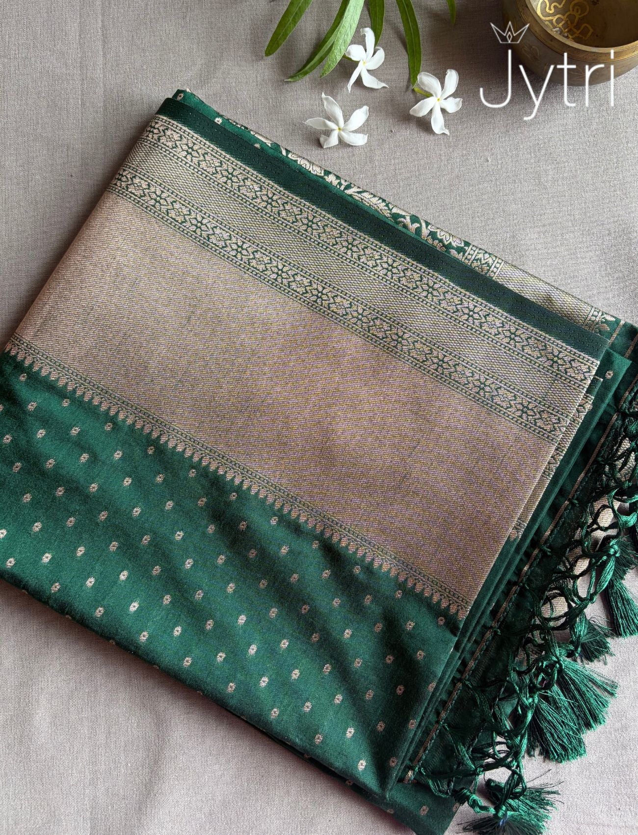 Dark Green Saree with Butta Design