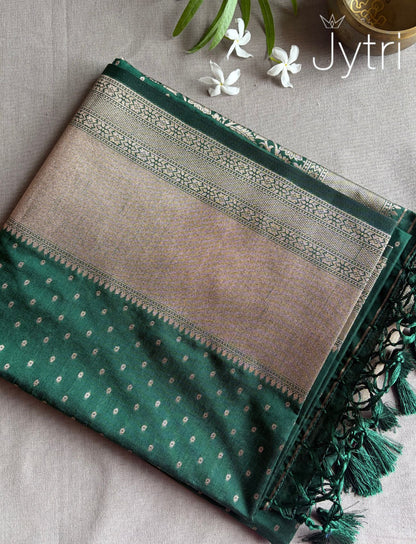 Dark Green Saree with Butta Design
