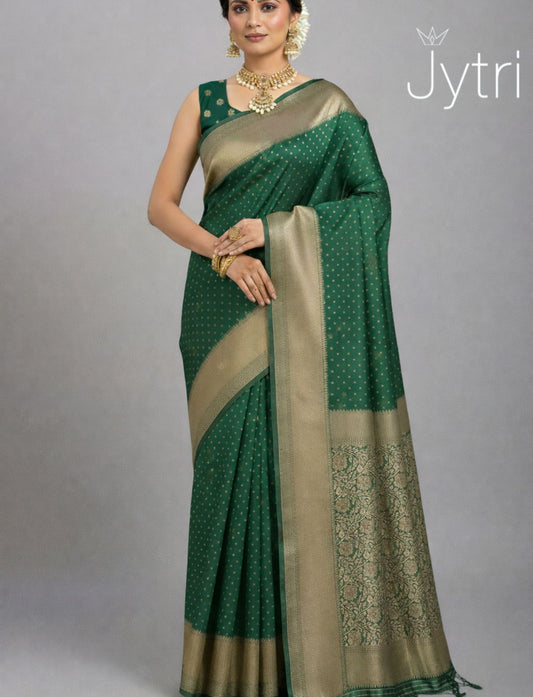 Dark Green Saree with Butta