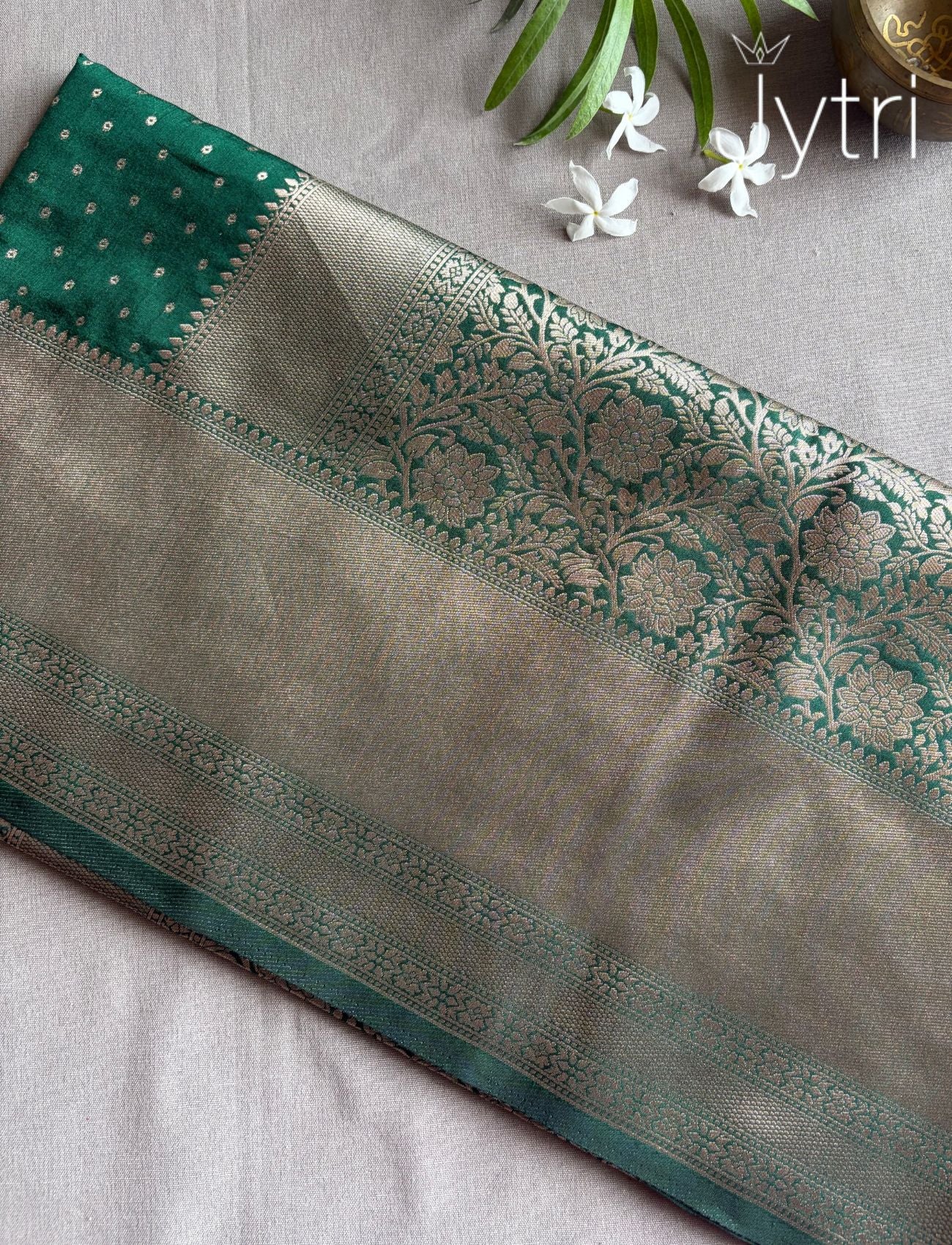 Dark Green Saree with Zari Work