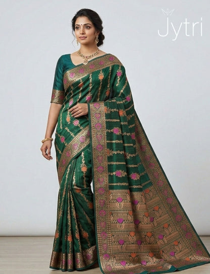 Dark Green Threadwork Saree