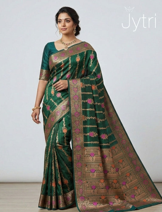 Dark Green Threadwork Saree