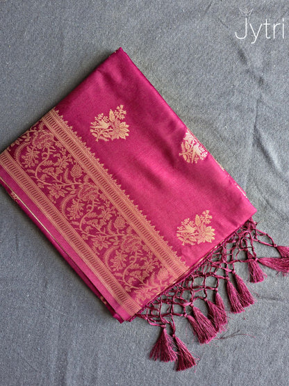 Dark Maroon Crepe Silk Saree with Zari Work
