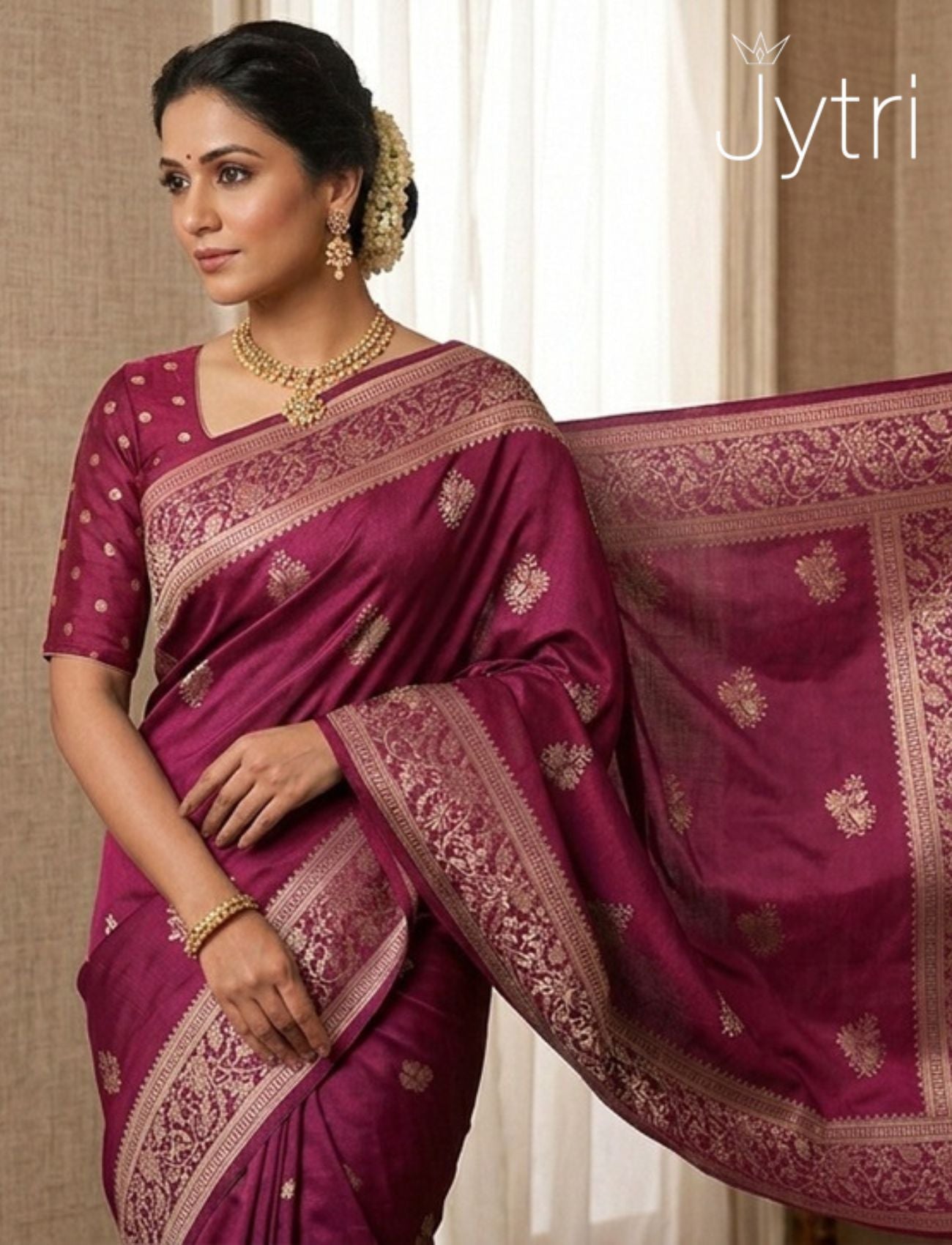 Dark Maroon Zari Work Saree