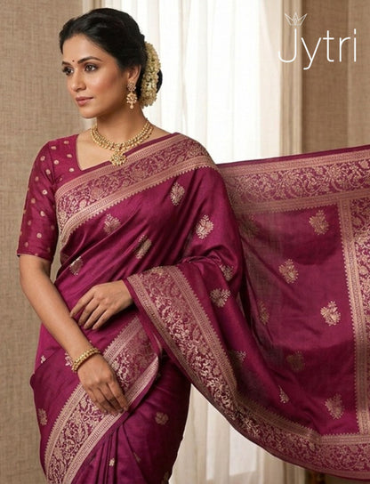 Dark Maroon Zari Work Saree