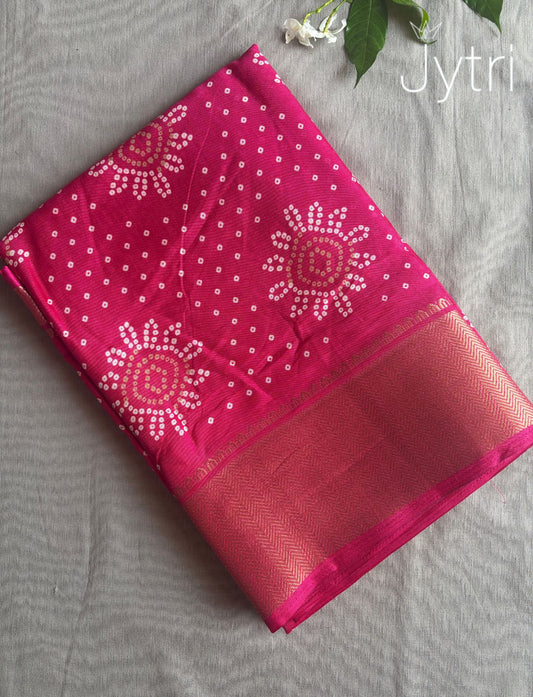 Dark Pink Saree with Zari Border