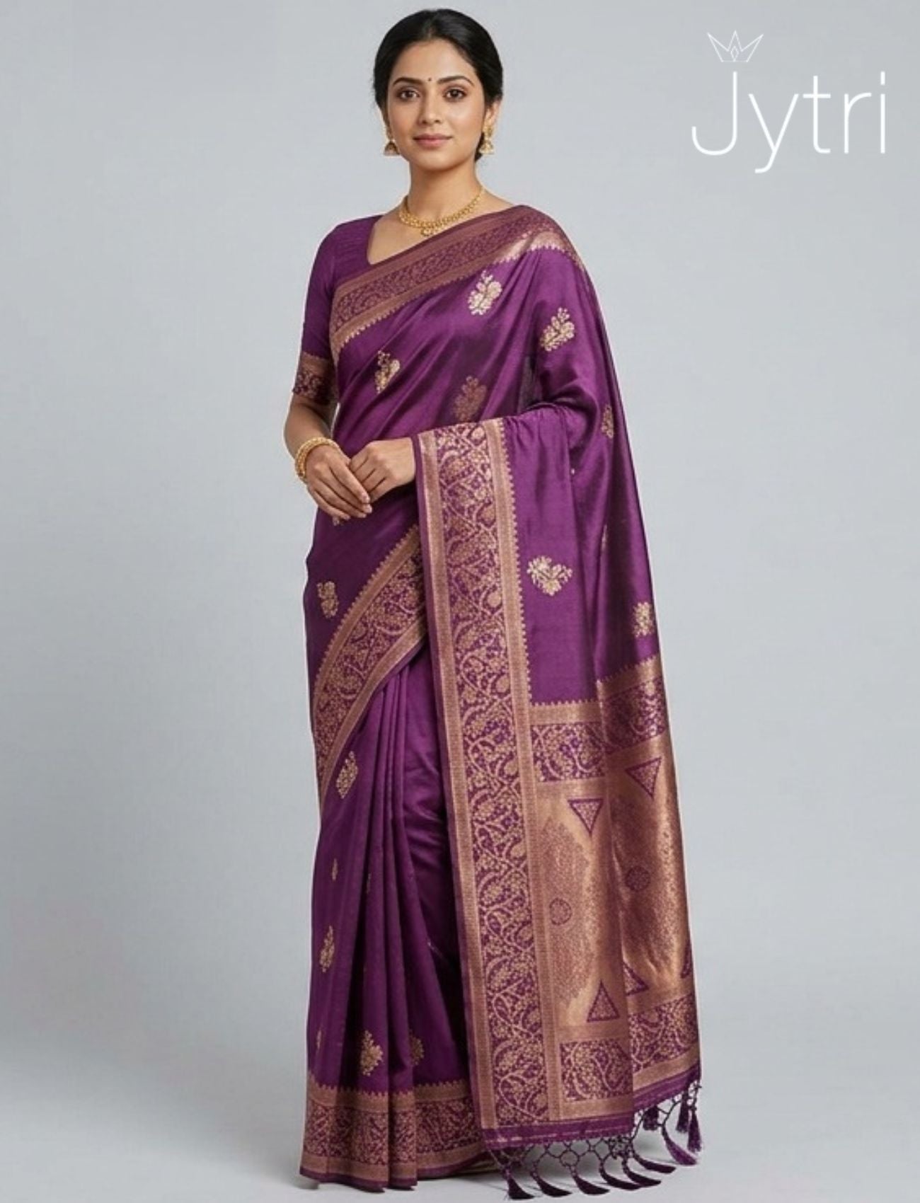 Deep Plum Saree with Golden Zari Work