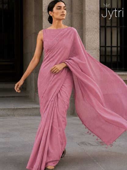 Dusty Rose Cotton Saree with Tassels