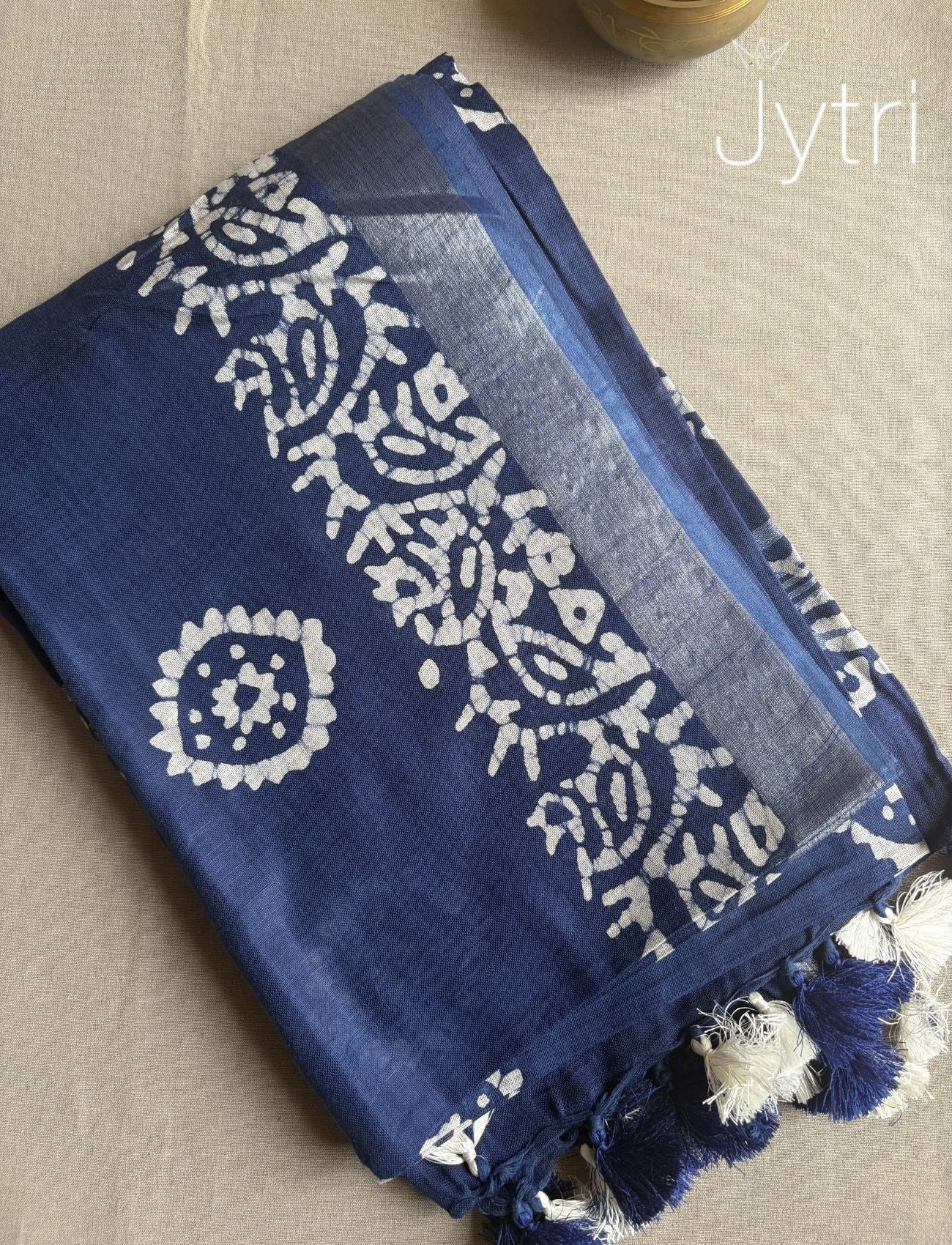 Ebony Blue Saree with Batik Prints