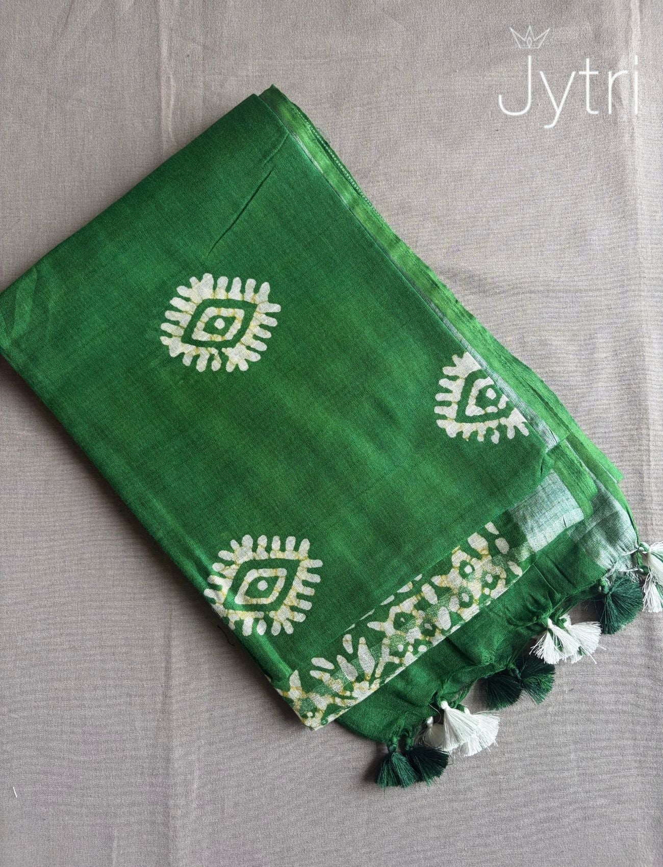 Forest Green Saree with Batik Prints