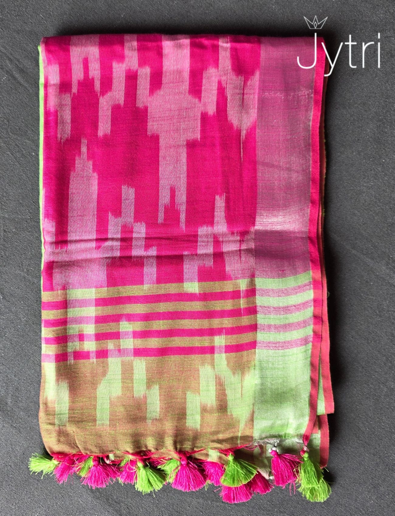 Green and Pink Ikkat Print Saree