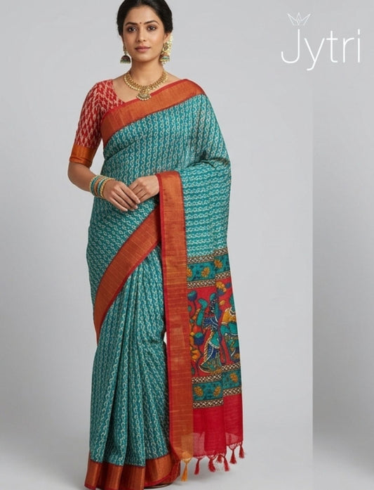 Green Saree with Red Blouse