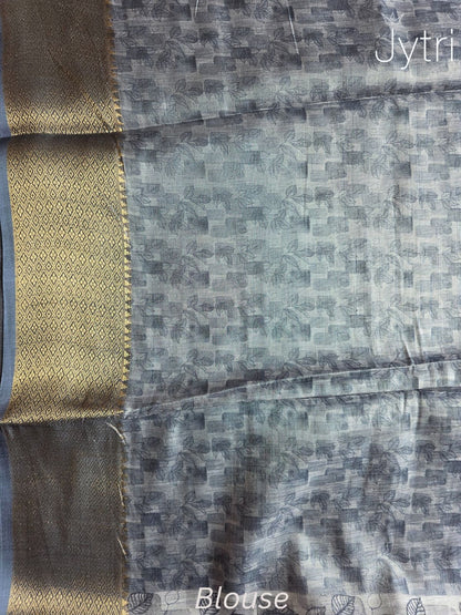 Grey Blouse Piece with Digital Prints