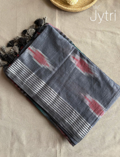 Grey Ikkat Print Saree