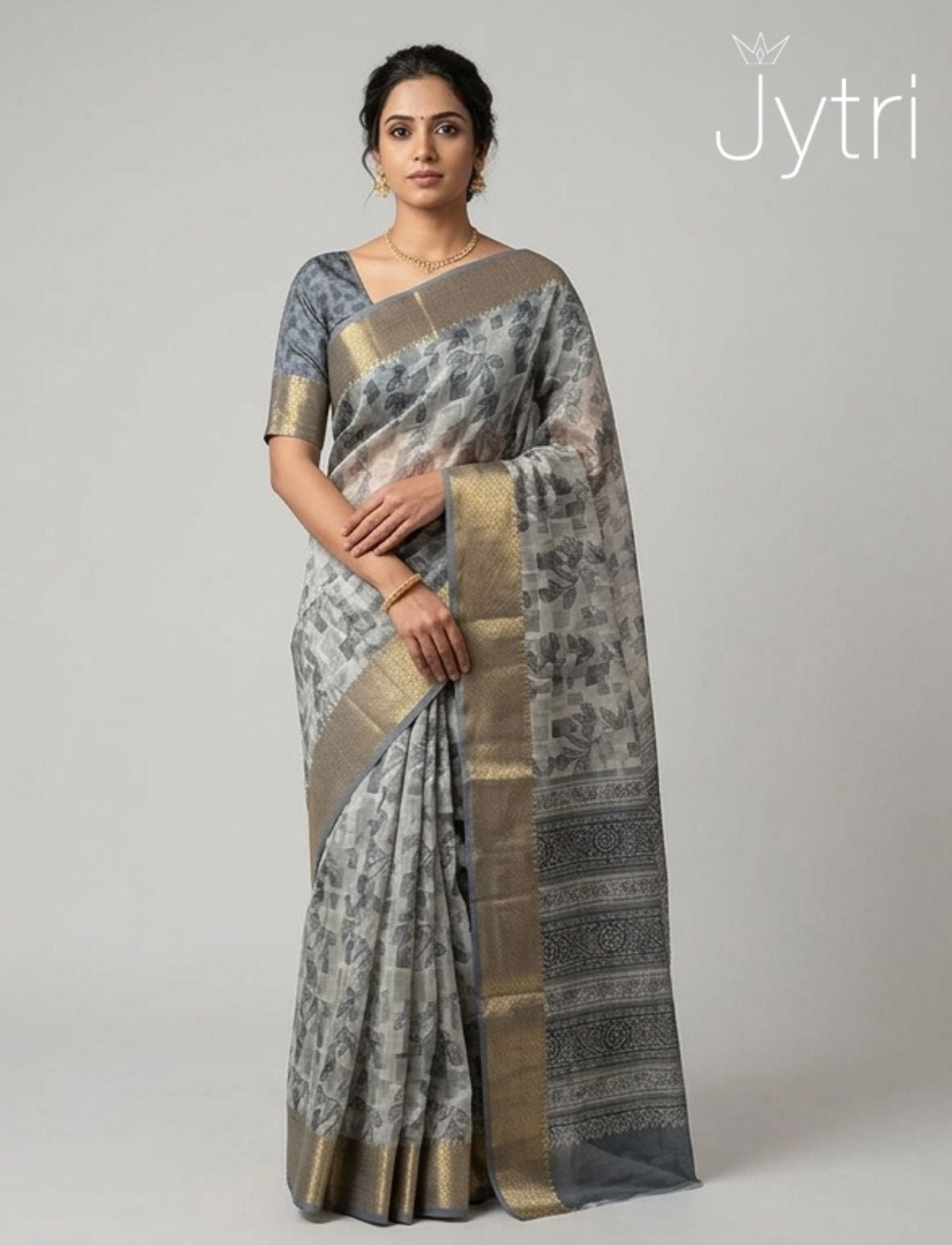 Grey Saree with Golden Border