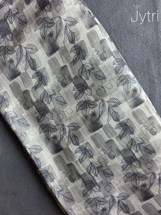 Grey Saree with Leaf Prints