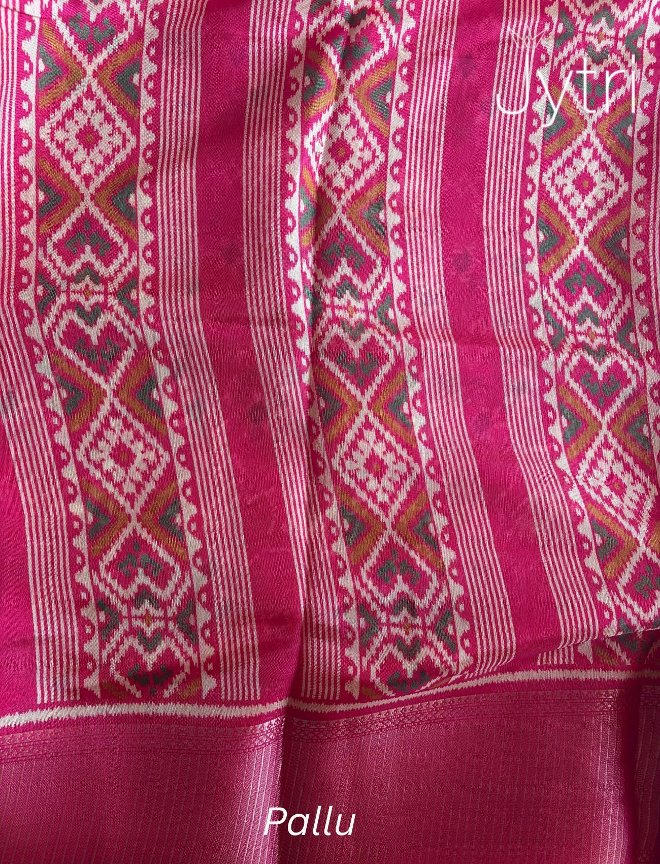 Ikat Print Crimson Pink Saree