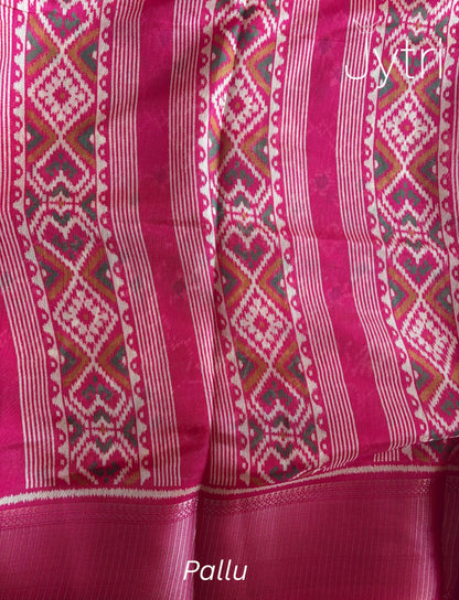Ikat Print Crimson Pink Saree