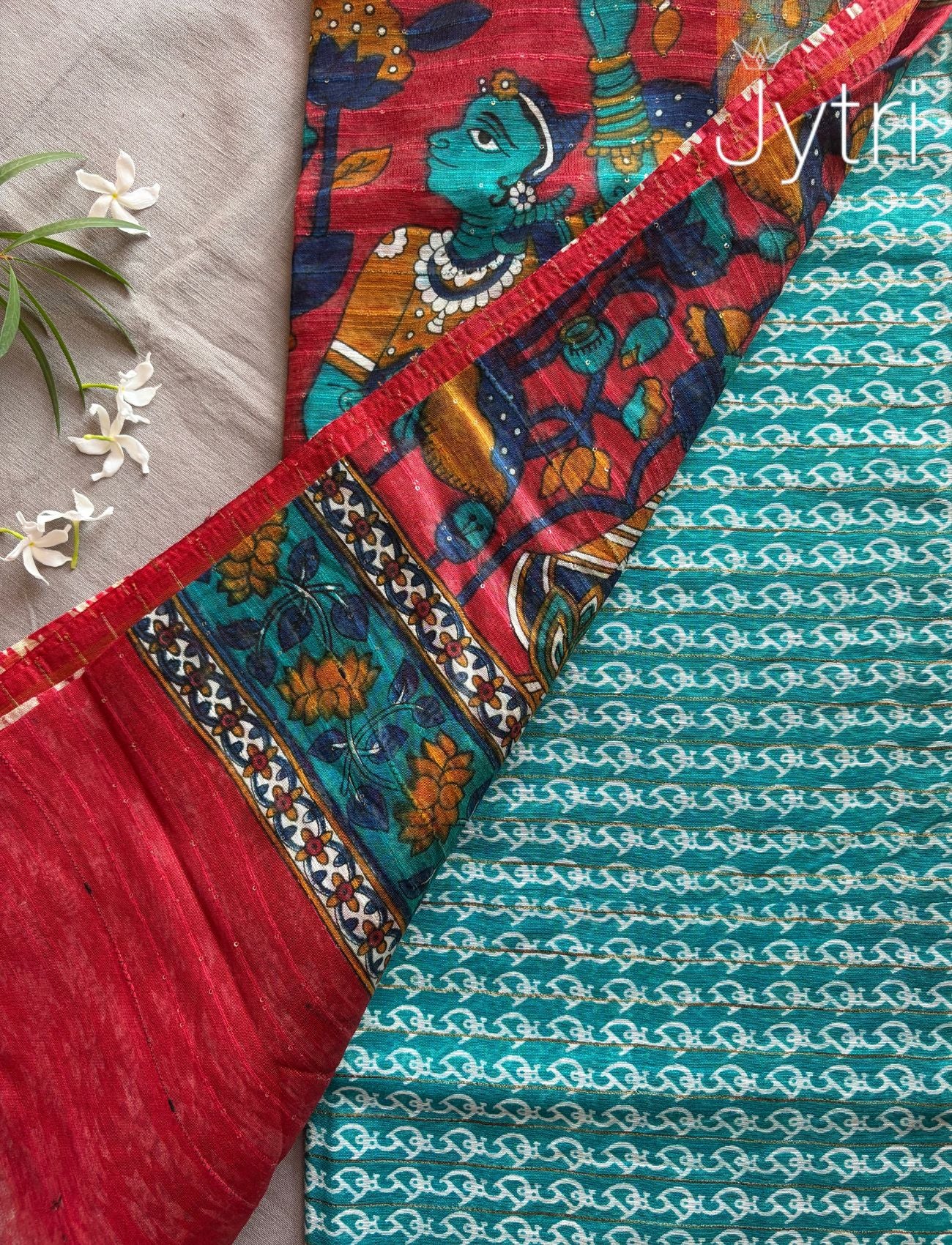 Kalamkari Print Saree Green