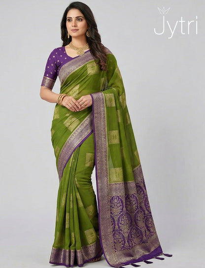 Light Green Saree with Zari Work