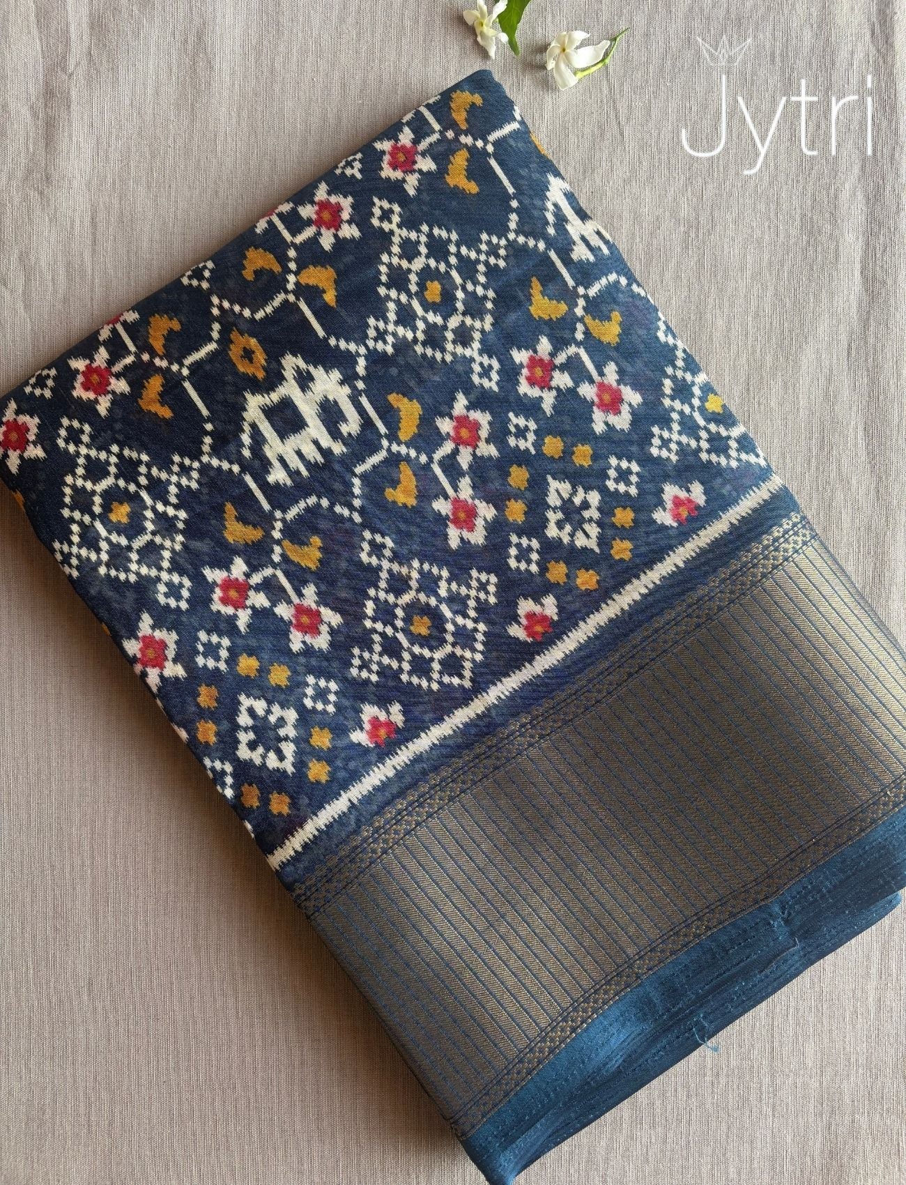 Light Navy Blue Saree with Ikat Prints