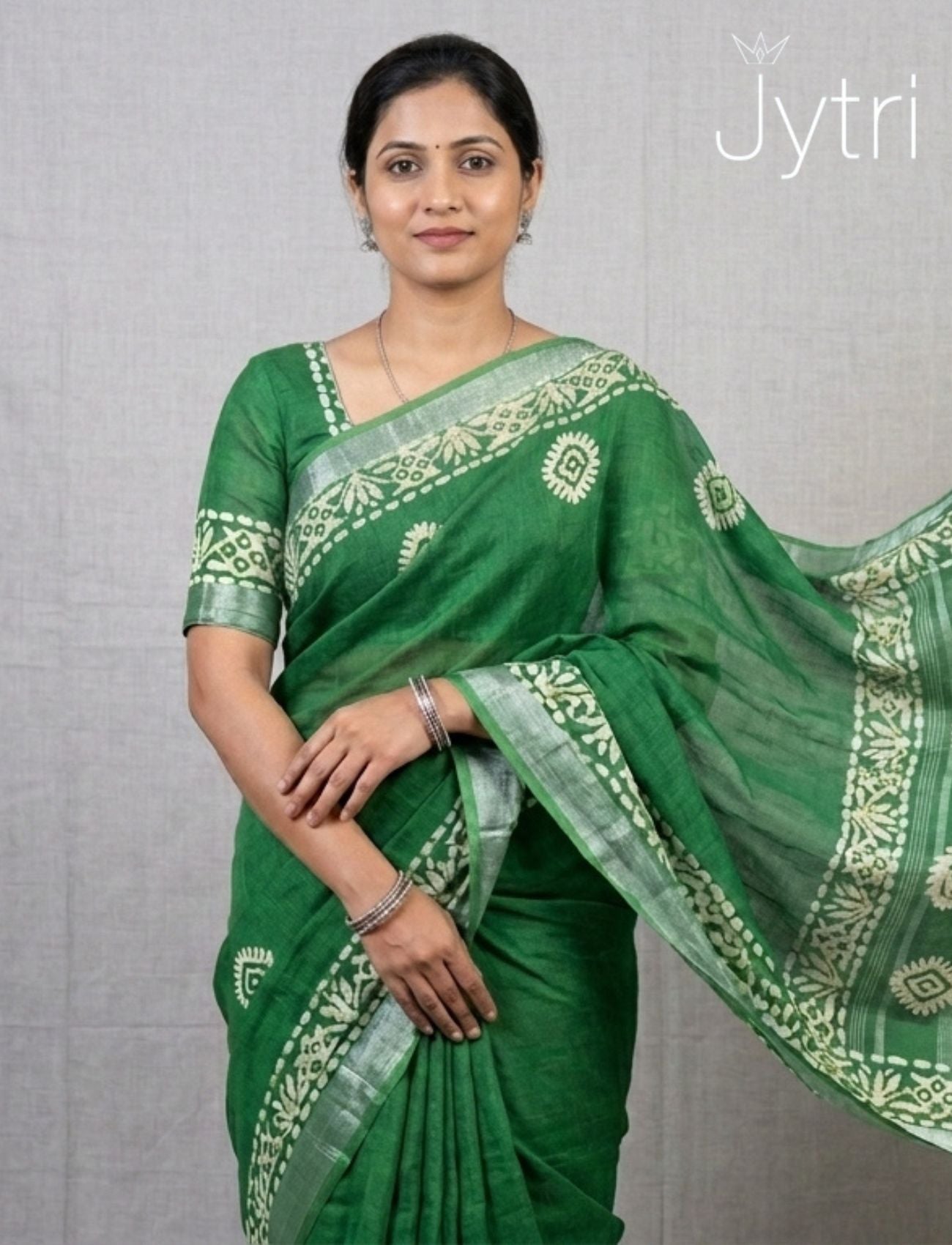 Light Green Saree with Batik Prints
