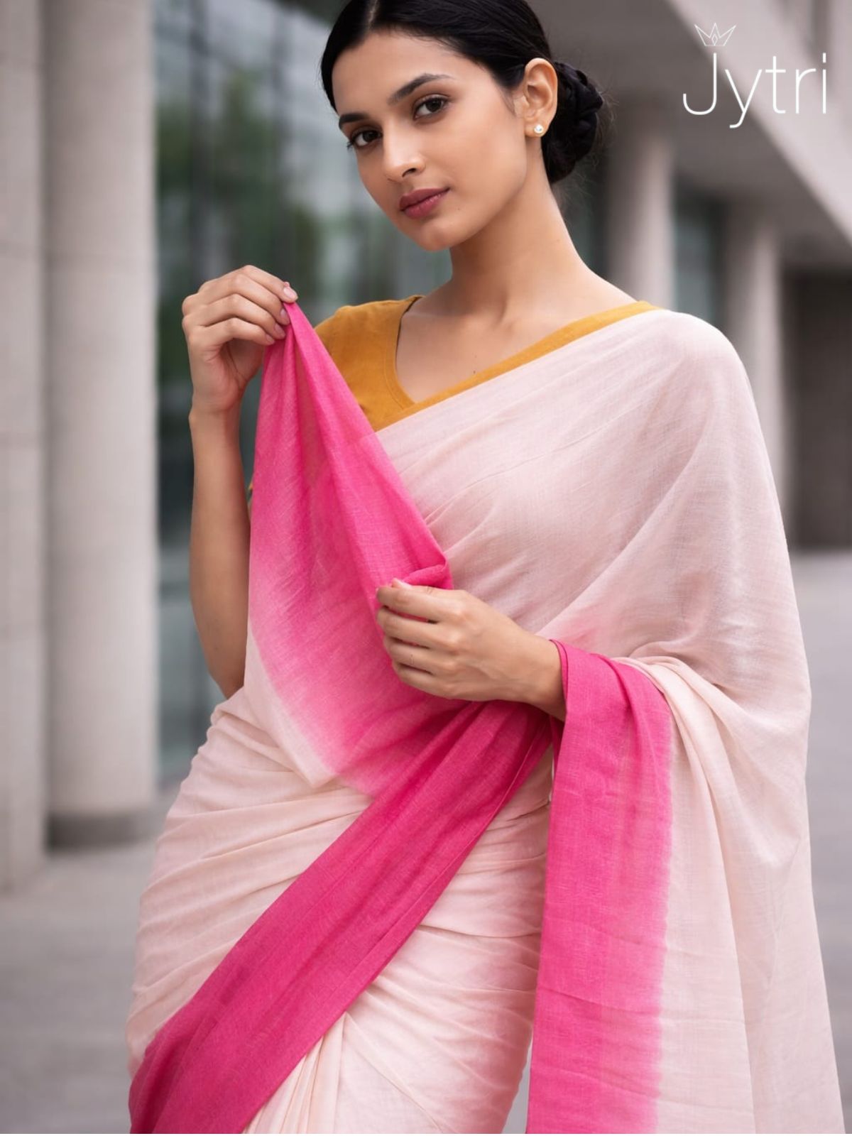 Lightweight pink Bhagalpuri slub cotton saree for summer office wear and casual styling