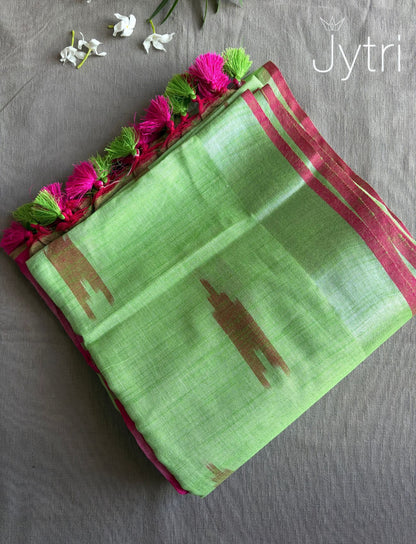 Lime Green Ikkat Print Saree