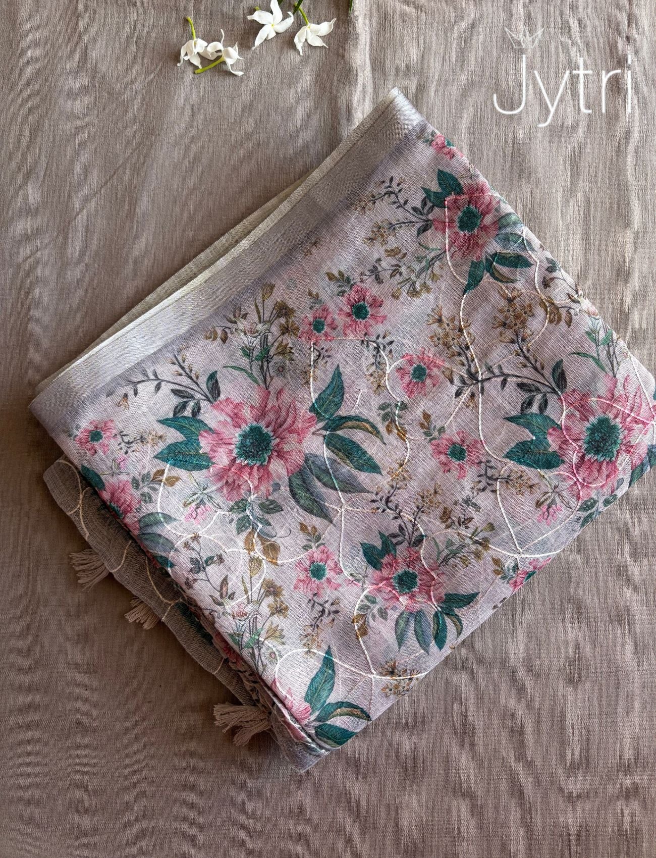 Linen Cotton Saree Pastel Grey 